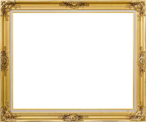 Ornate gold leaf picture frame, empty, on white background
